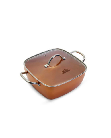 Olla 24 Cm Cuadrada Cobre Tapa Vidrio Ceramica