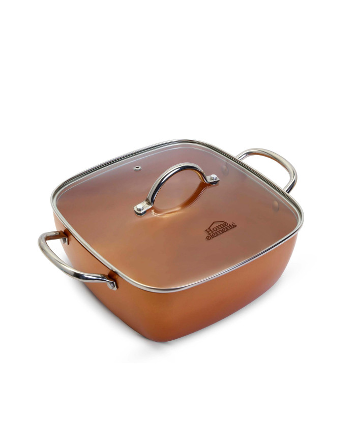 Olla 24 Cm Cuadrada Cobre Tapa Vidrio Ceramica