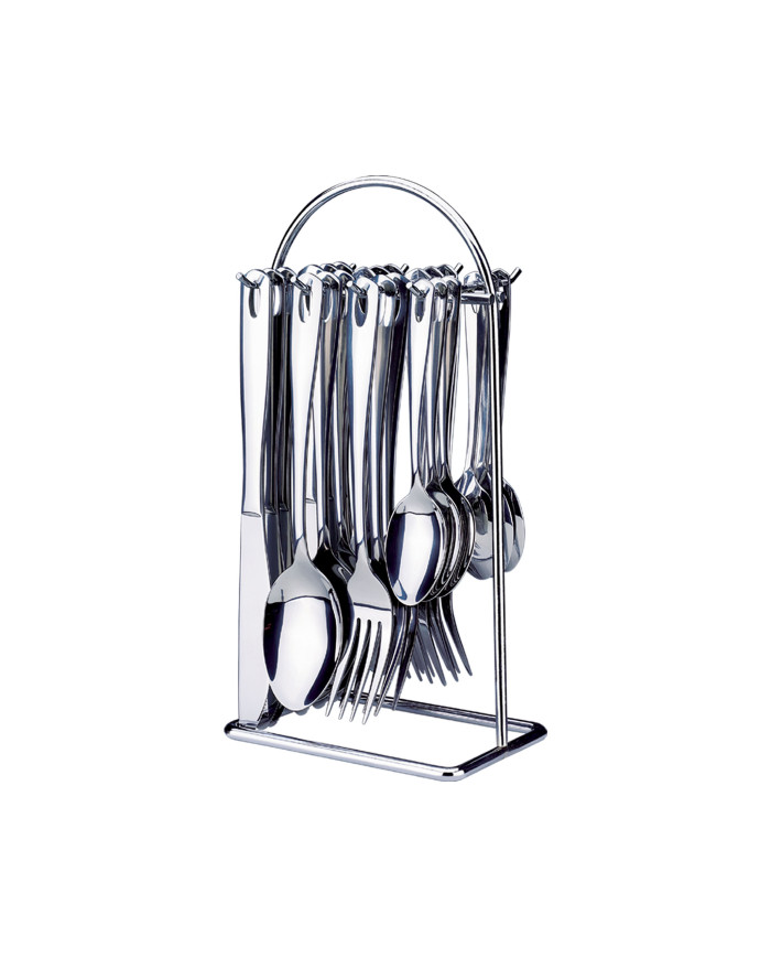 Set De Cubiertos X 24 Pzas Acero Inox C/ Soporte Metalico He