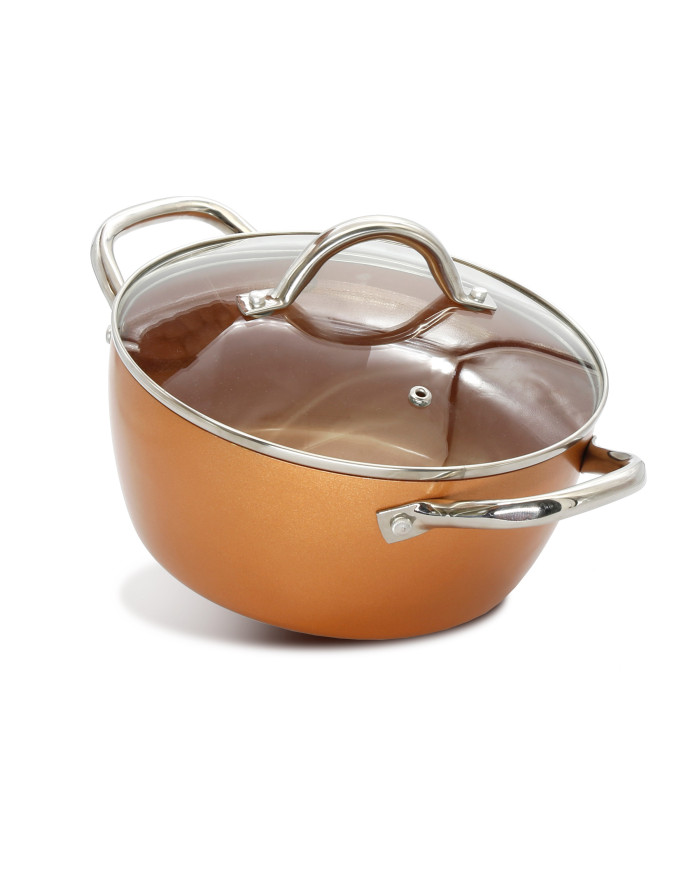 Olla 22 Cm Tapa Vidrio Cobre